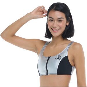 New Body Glove The 91 You Spin Me Zip Bikini Top Swimsuit Silver Black XS